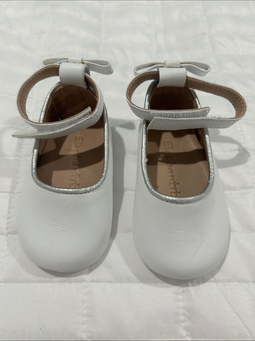 Elephantito White Mary Jane Shoes with Silver Trim